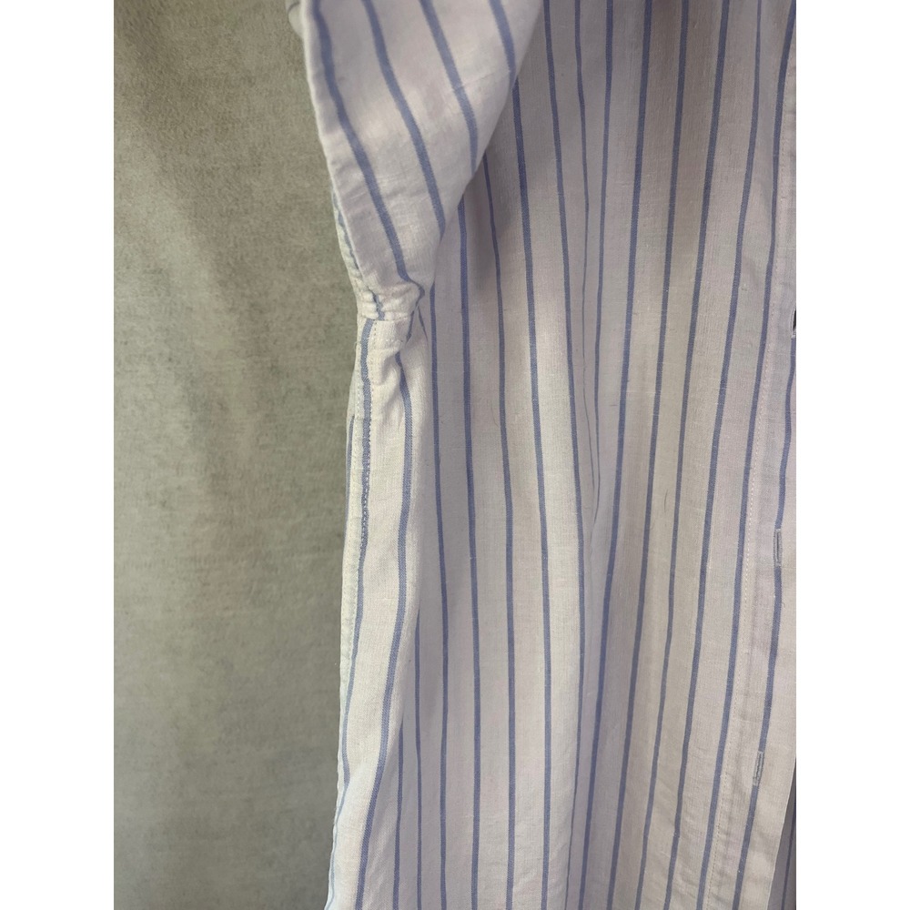 Faherty Shirt Dress White Blue Striped Linen Blend Sz L - Picture 4 of 9